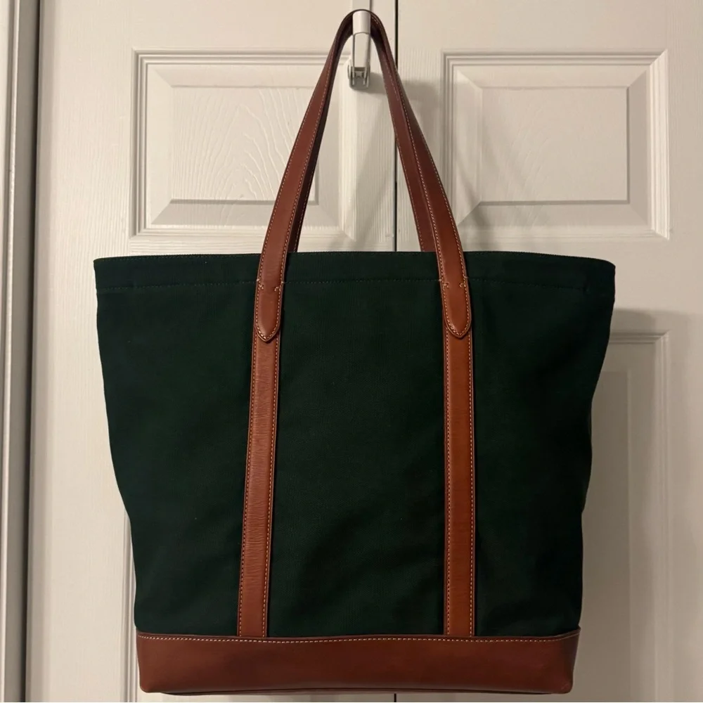 Polo by Ralph Lauren Green Canvas Tote with Brown Leather Trim - Picture 3 of 11